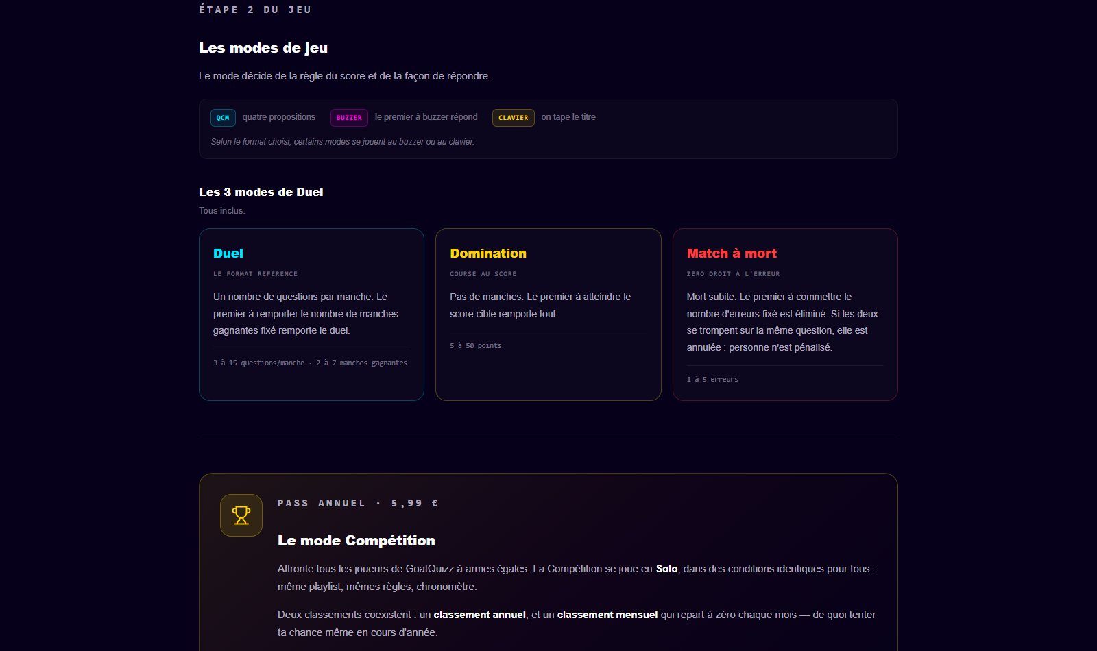 Les trois modes de Duel et leurs réglages